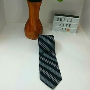 Men's DKNY Black Silver Blue Striped Silk Tie